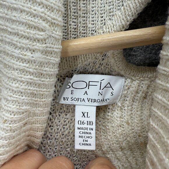 Sofia Sweater Pullover Women XL Gray Knit Sequin Turtleneck Long Sleeve Casual - Picture 3 of 7